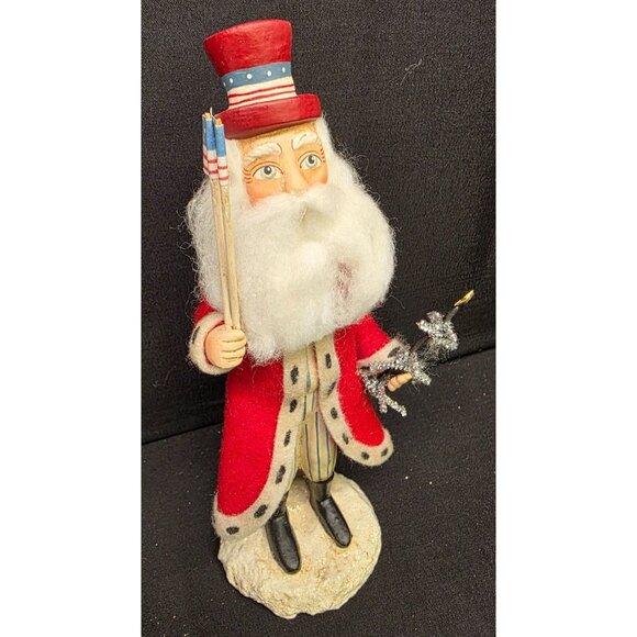 Rare Handcrafted Folk Art Patriot Santa Christmas Figure by Bethany Lowe - Picture 2 of 8